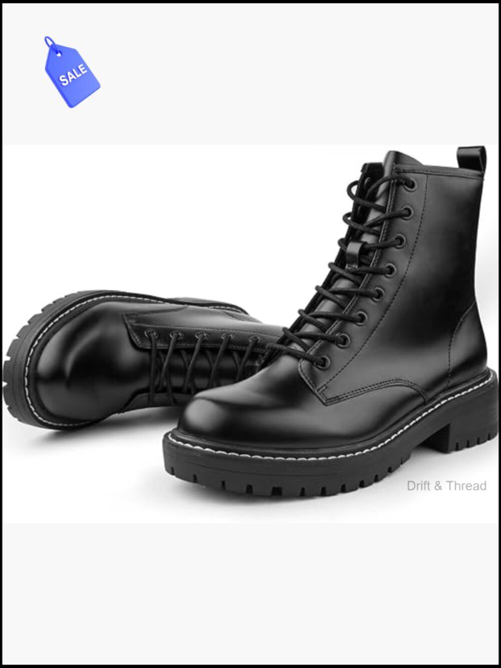 Women's Combat Ankle Boots Faux Leather 8-Eye Lace Up Side Zipper Lug Sole